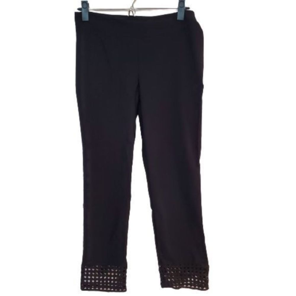 Soft Surroundings Black Pants Cropped Straight Leg Laser Cut Hem